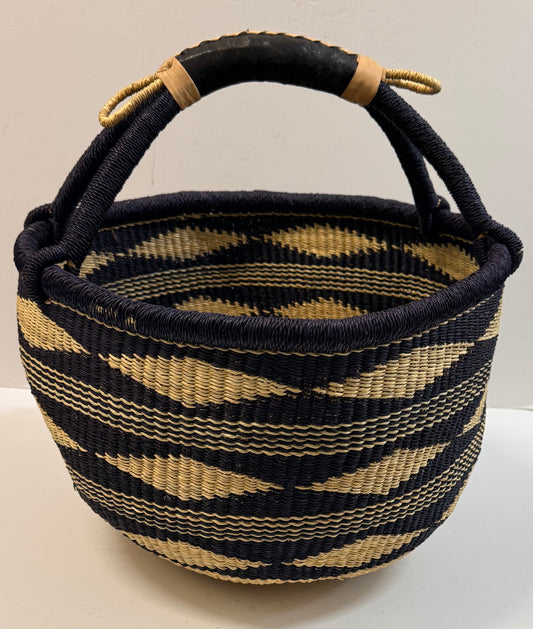 Handwoven Shopping Basket | Black & Natural Geometric