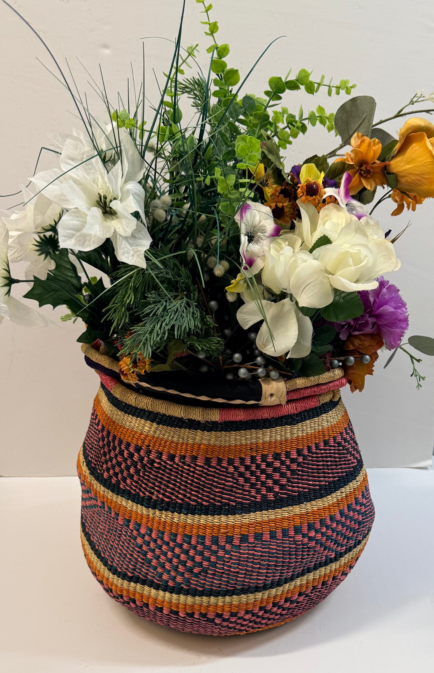 Handwoven  Beach Basket | Multicolor Stripe